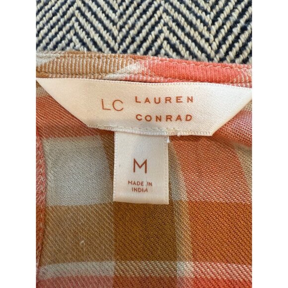 Lauren Conrad Womens Pink & Orange Plaid Bell Sleeve Blouse With Back Slit - Picture 7 of 15